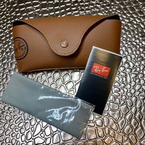 Leather camel ray-ban glasses case new